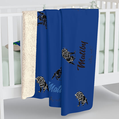 Matiby Lion Blue Sherpa Fleece Blanket