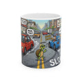 Cute Turtle Crossing White Ceramic Mug, Cruising Vibes Cup (11oz, 15oz)