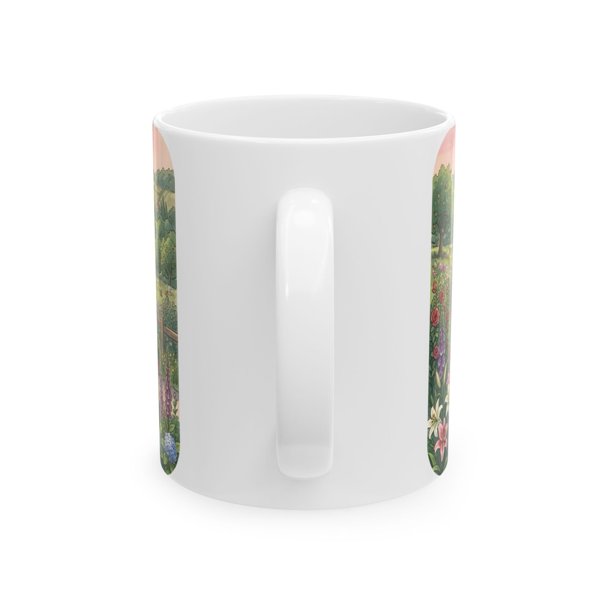 Scenic Family Bike Ride White Ceramic Mug – Countryside Morning Together Cup (11oz & 15oz)