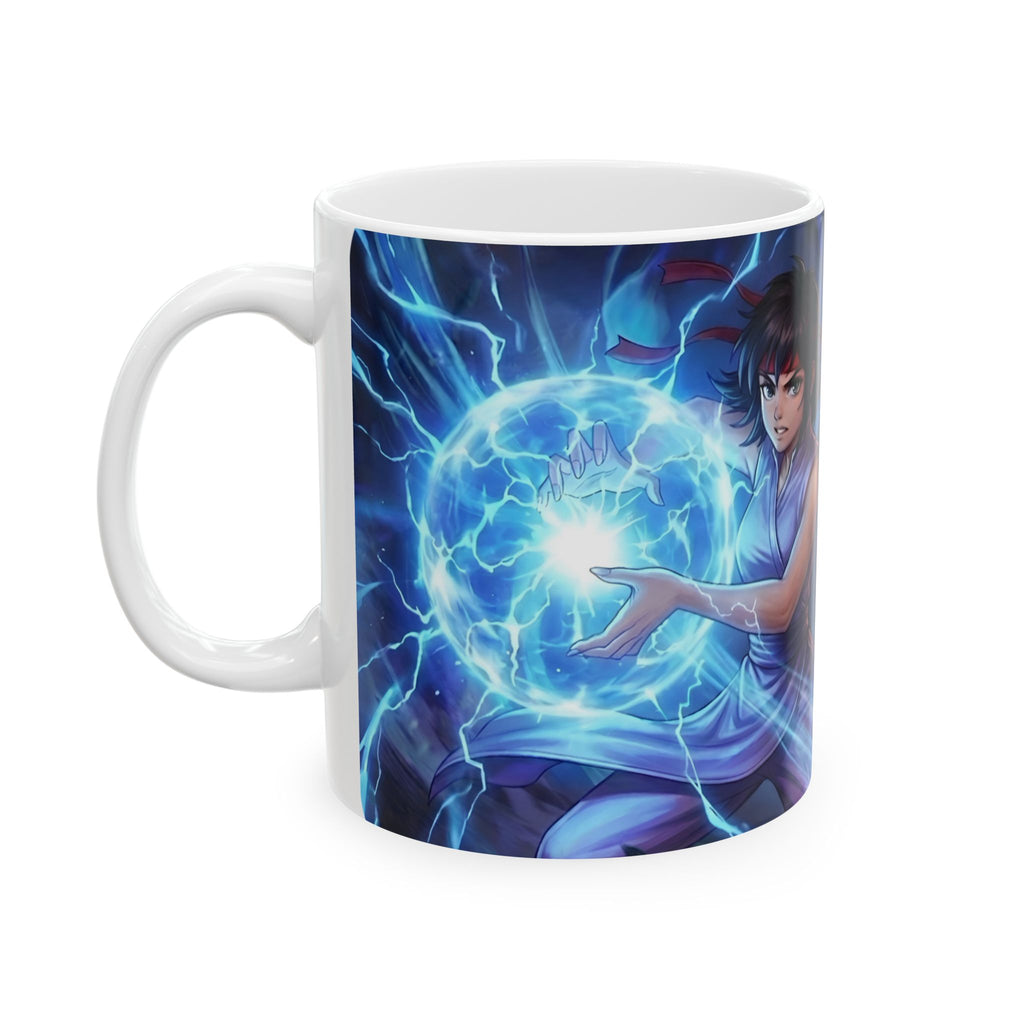 Anime Elemental Battle Duo #2 White Ceramic Mug — Fire And Lightning Gamers' Adventure(11oz, 15oz)