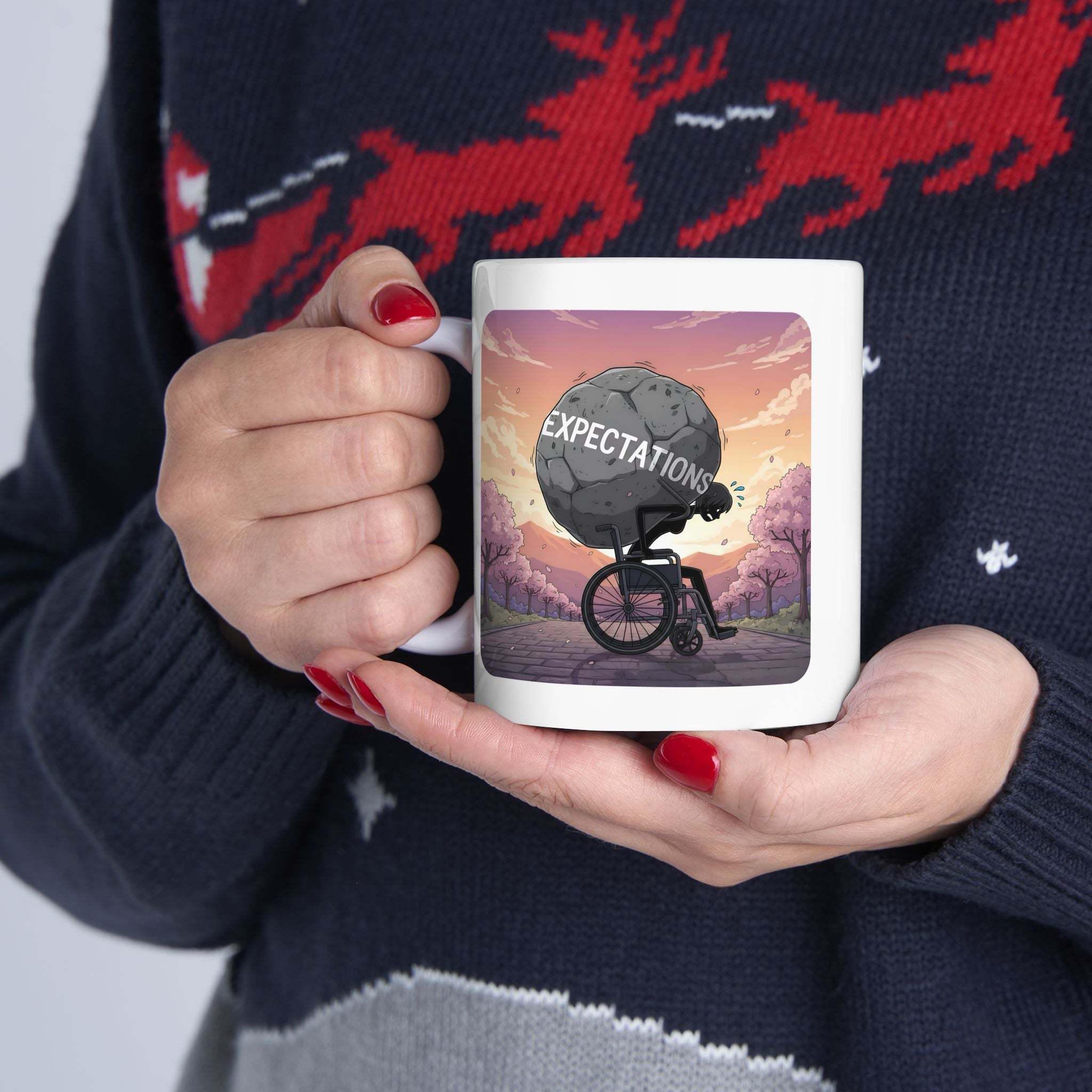 Unbreakable Woman Overcoming Expectation White Ceramic Mug, (11oz, 15oz), Disability Pride Wheelchair Warrior Cup