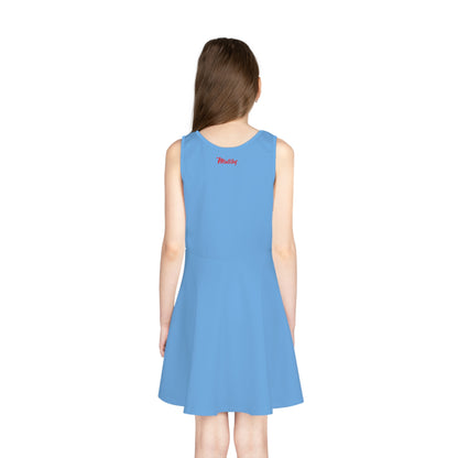 Girls' Light Blue Sleeveless Sundress (AOP)