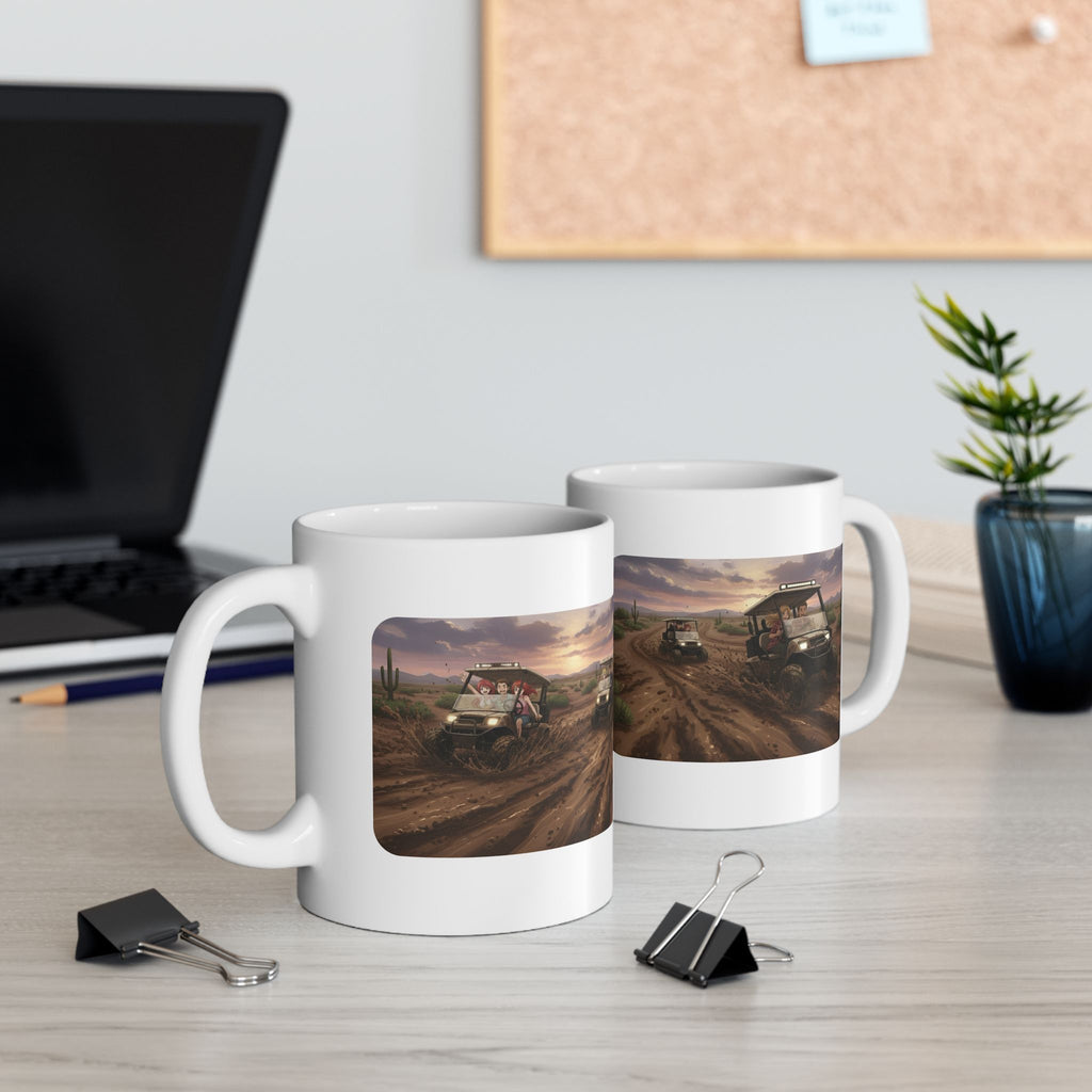 Anime Golf Cart Mud Racing Adventures #3 White Ceramic Mug — Find Your Path To The Essentials Cup (11oz & 15oz)
