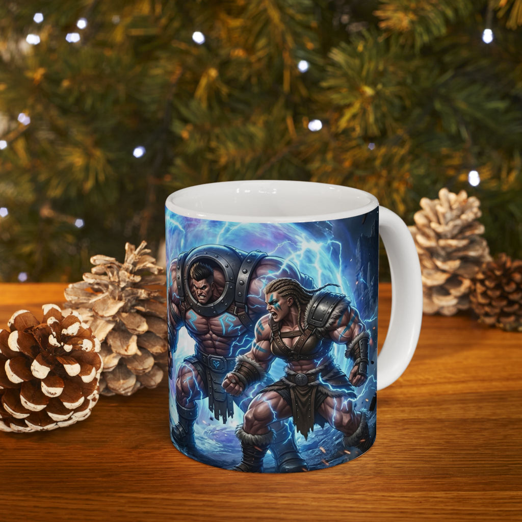 Dragon Battle #3 White Ceramic Mug — Epic Fantasy Gaming Adventure Scene (11oz, 15oz)