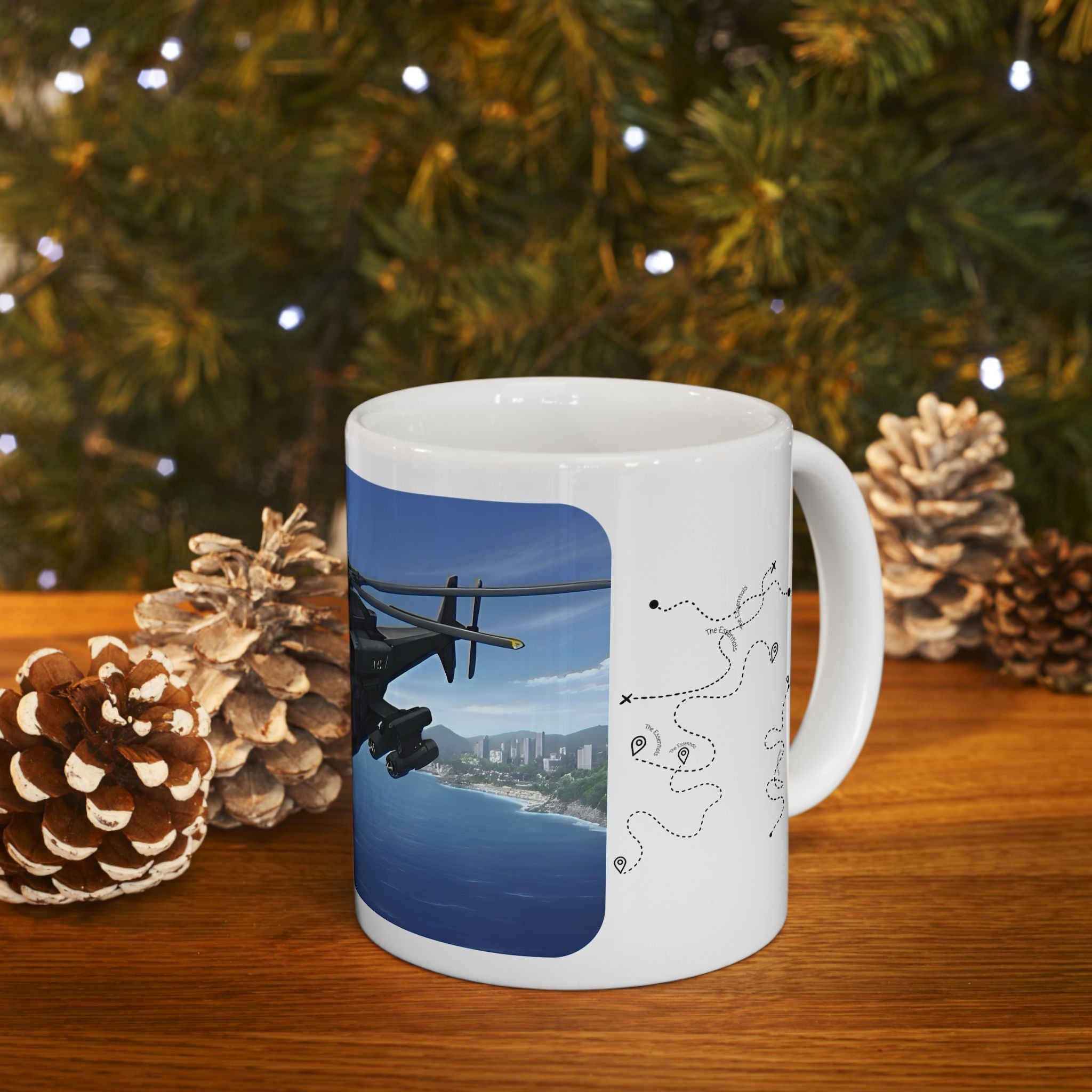 Touring Heli Over Glam City Coast White Ceramic Mug – Friends, Family & Imaginative Adventures, Celebrating Companionship, Creativity & Life’s Little Wonders Cup (11oz/15oz)