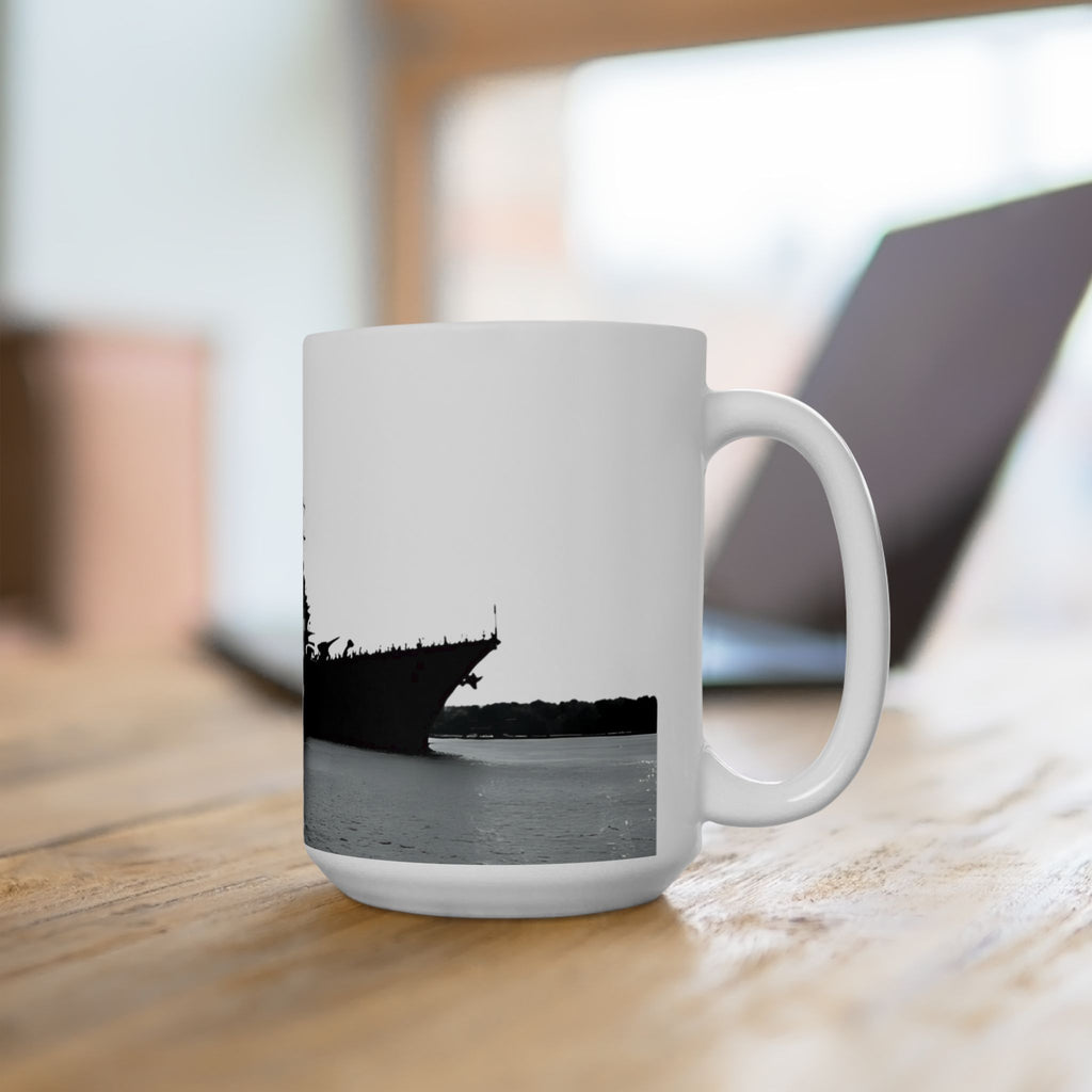 Resolute Silhouette Of A Mighty Warship Mug (11oz & 15oz), Navy Memorabilia White Ceramic Cup