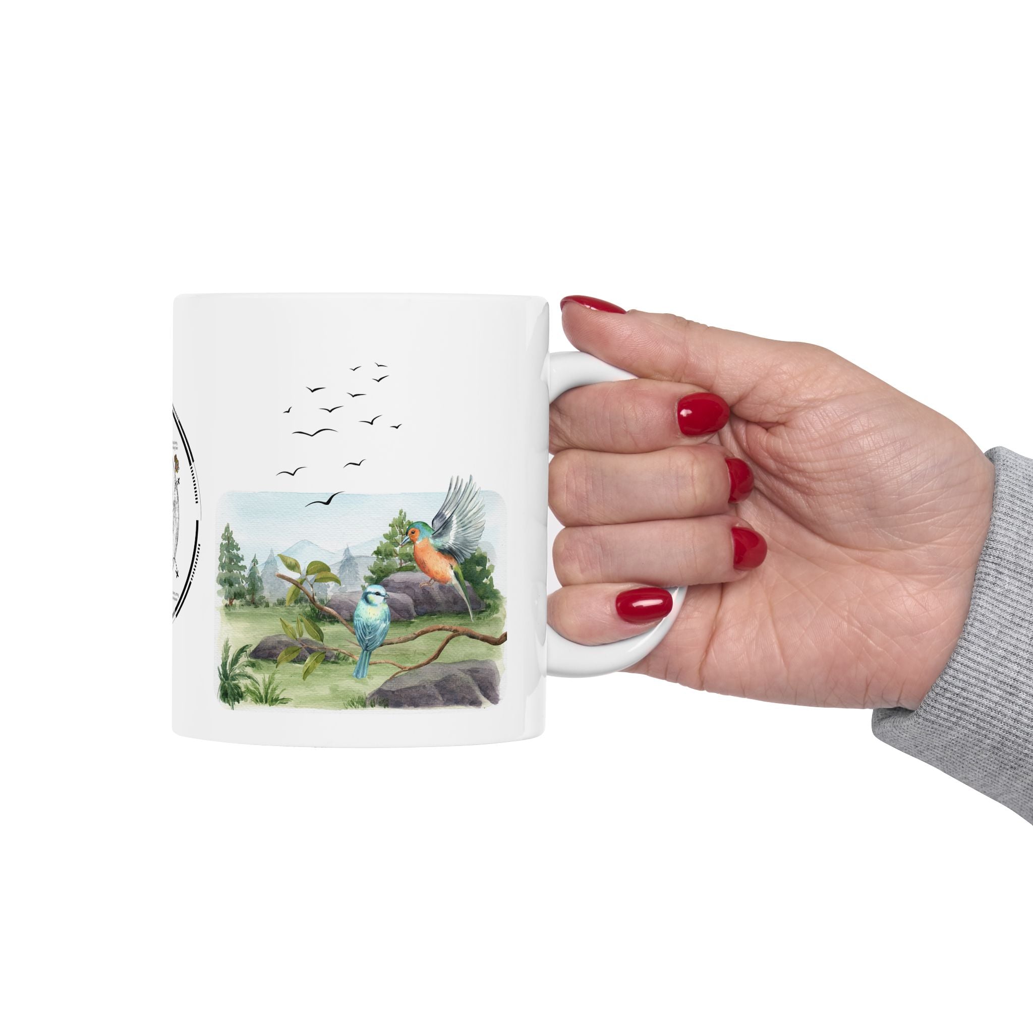 Joy of Life Tranquil Morning White Ceramic Mug — Serene Wilderness Lake Cup (11oz/15oz)