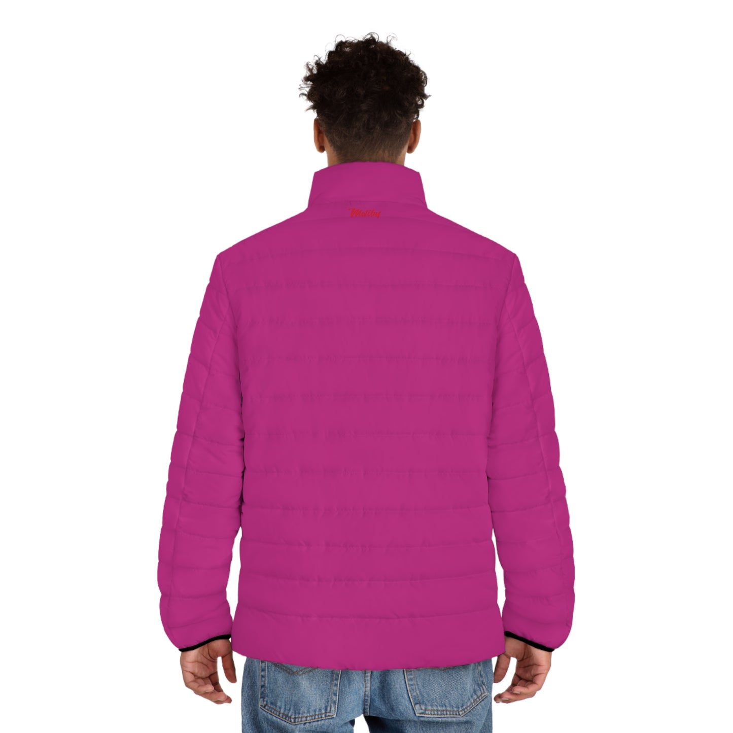 Men's Dark Pink Puffer Jacket (AOP)