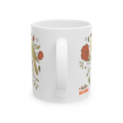 Journeys Hello Autumn Seasons of Change Ceramic Mugs, Gifts for Pet Lovers, Mugs for Bird Lovers, Cute Seasonal Mugs, Mug for All Occasions, Thanksgiving Mug