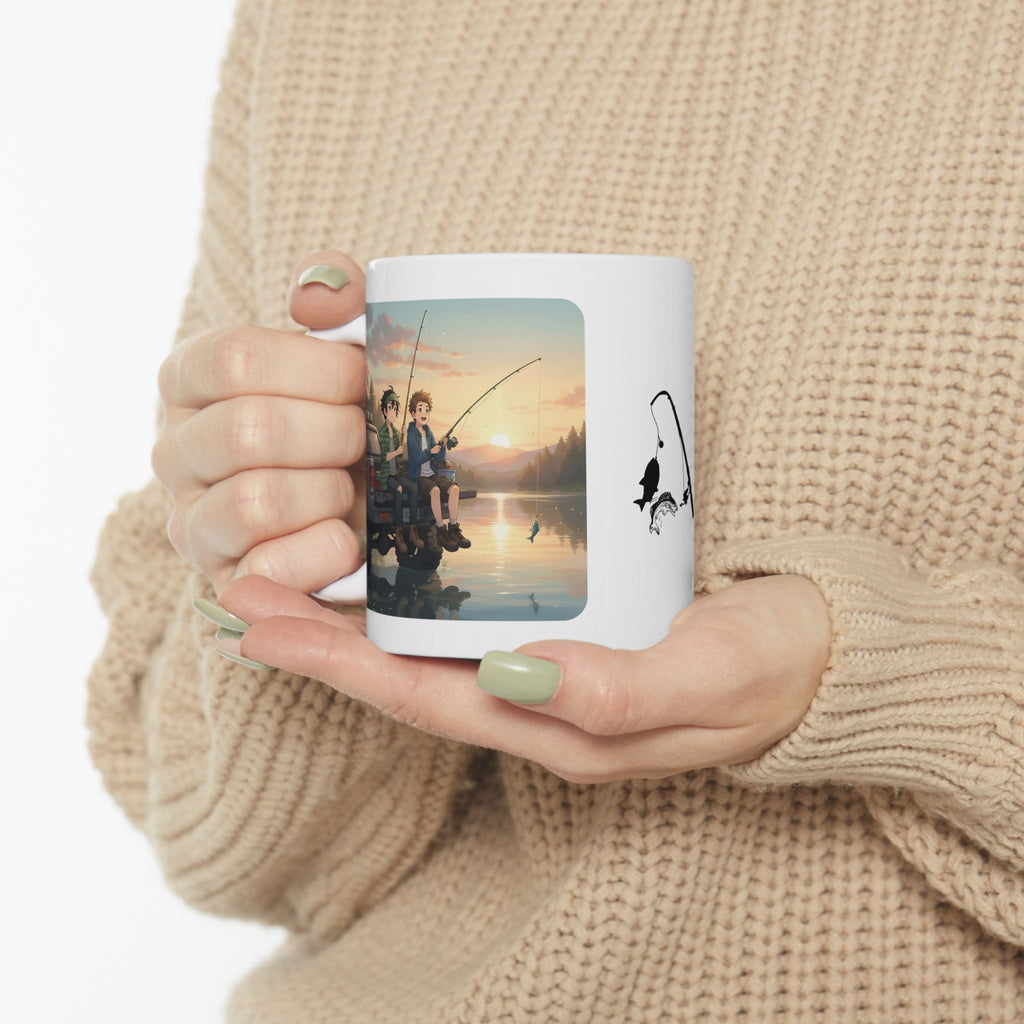 Best Friends Sunset Camping White Ceramic Mug — Brothers Lake & Rod Outdoor Adventure Cup (11oz, 15oz)