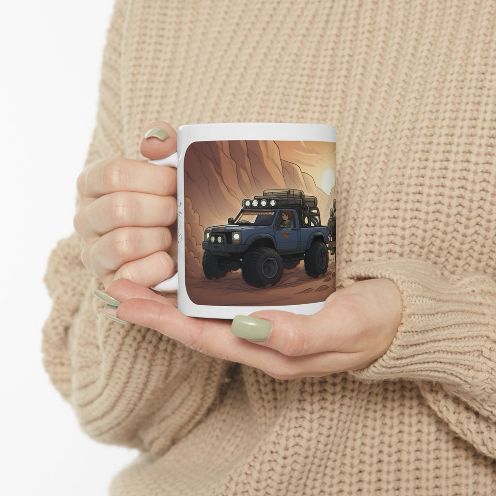 Adventure 4x4 Trucks #52, Chic Mechanic On The Haul White Ceramic Mug — Find Your Path To The Essentials Cup (11oz & 15oz)