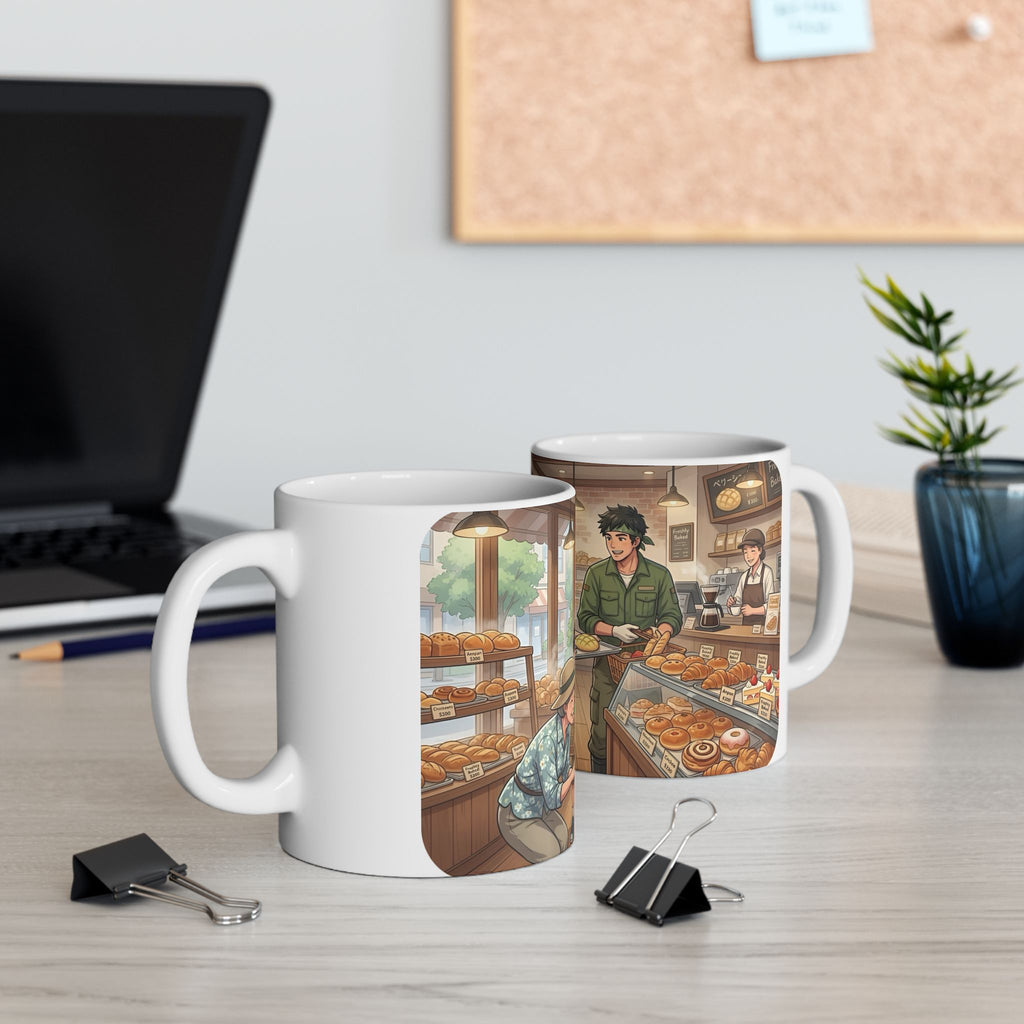 Cozy Family Bakery Trip White Ceramic Mug, Cute Gardener's Cafe Cup (11oz, 15oz)