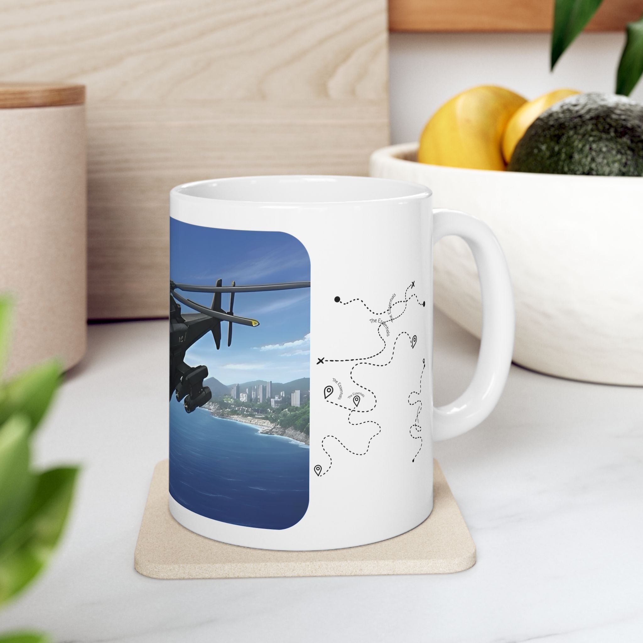 Touring Heli Over Glam City Coast White Ceramic Mug – Friends, Family & Imaginative Adventures, Celebrating Companionship, Creativity & Life’s Little Wonders Cup (11oz/15oz)
