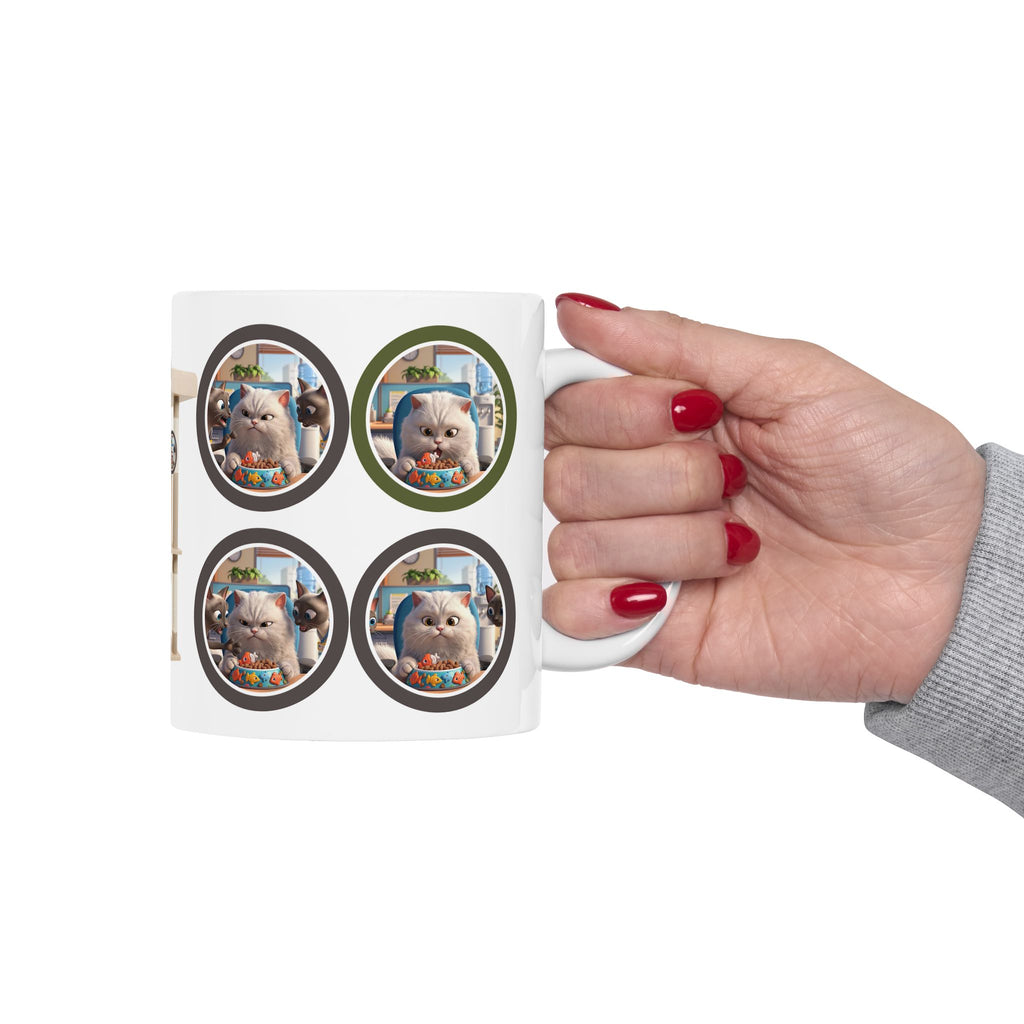 Realatable Cat Tower Collage White Ceramic Mug — Don't Bother Me Cute Personified Cup (11oz, 15oz)
