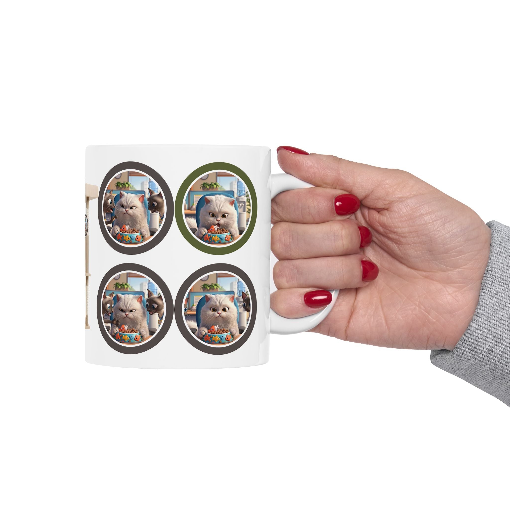 Realatable Cat Tower Collage White Ceramic Mug — Don't Bother Me Cute Personified Cup (11oz, 15oz)