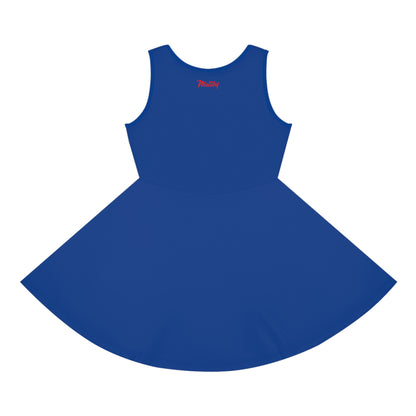 Girls' Dark Blue Sleeveless Sundress (AOP)