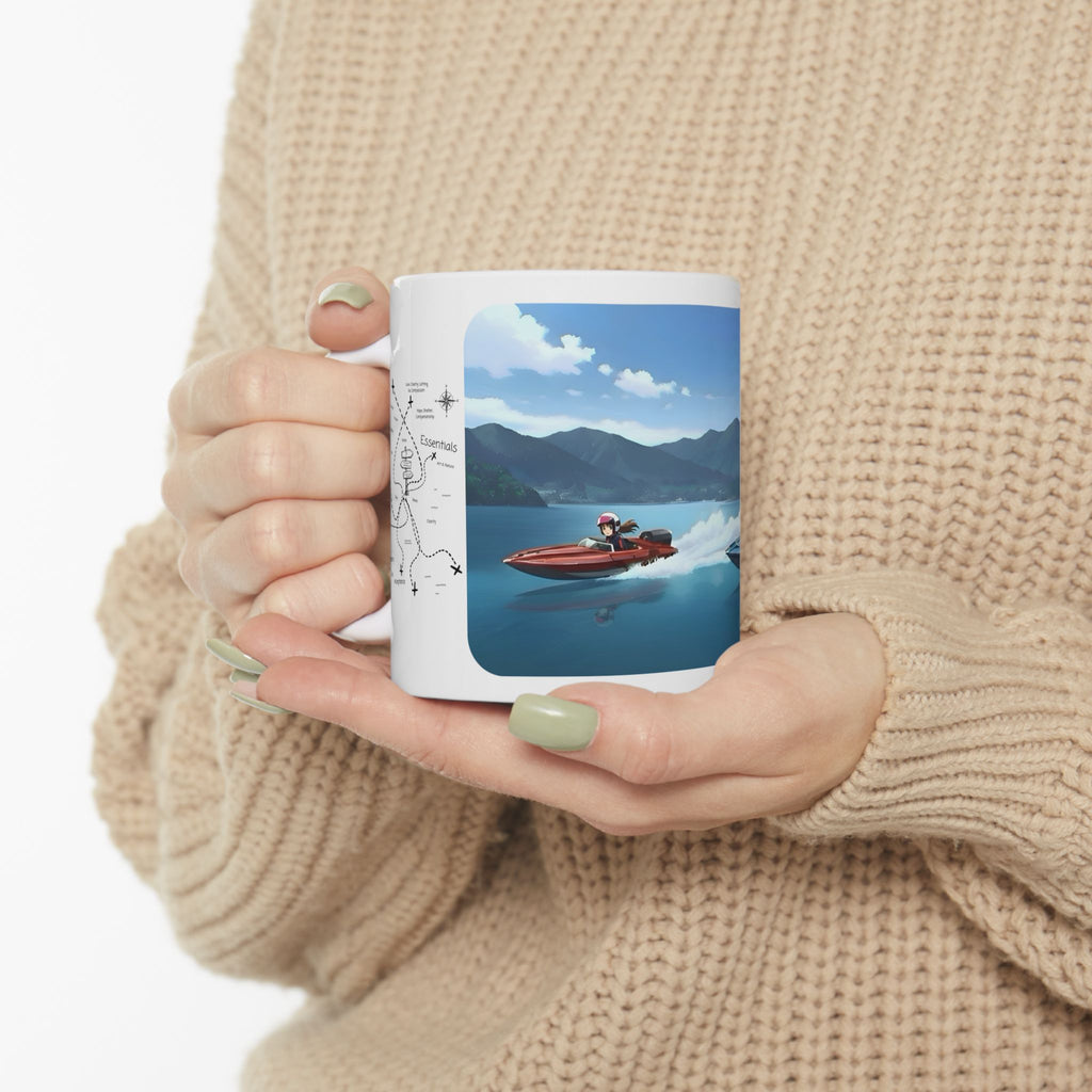 Adrenaline Boat Race #4 for Friends & Couples White Ceramic Mug — Anime Speedboat Treasure Map Cup (11oz/15oz)