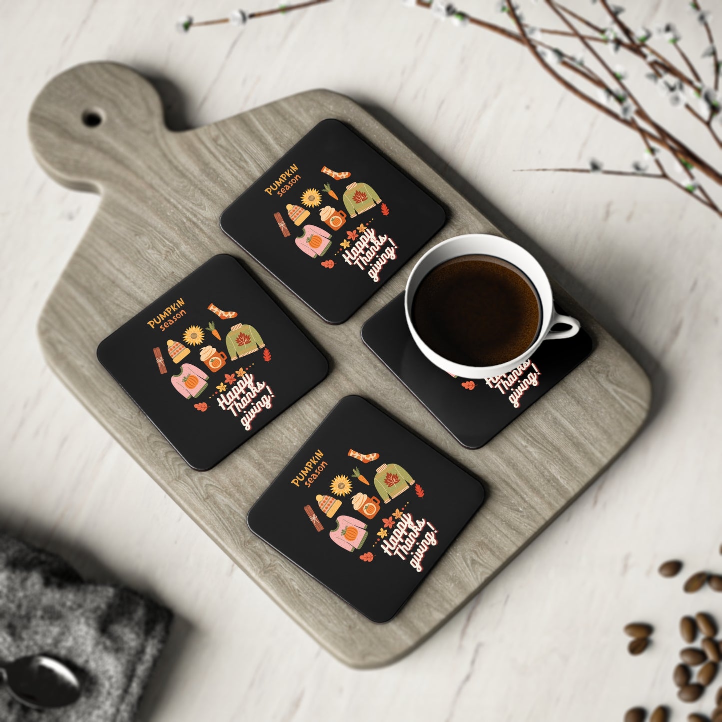 Journeys Autumn Seasons of Change Coaster Black, Gifts for the Holidays, Seasonal Coasters, Coasters for All Occasions, Thanksgiving PumpkinCoaster