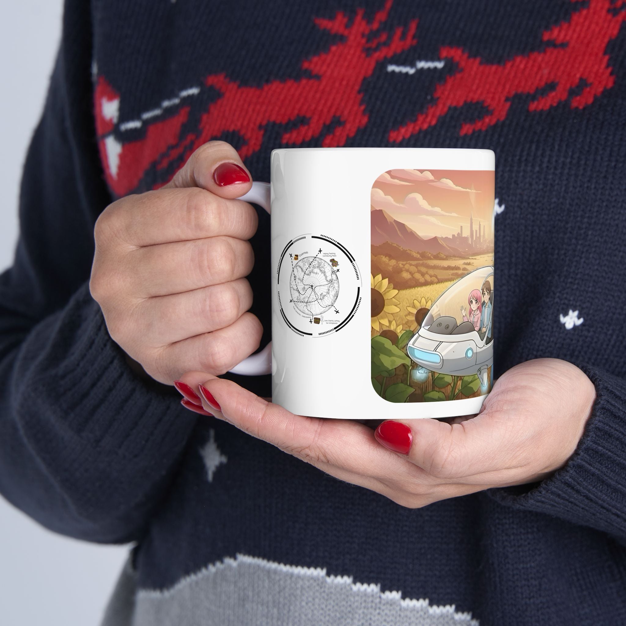 Joyful Flying Anime Cruiser White Ceramic Mug #1 – Friends, Family & Imaginative Adventures, Celebrating Companionship, Creativity & Life’s Little Wonders Cup (11oz/15oz)