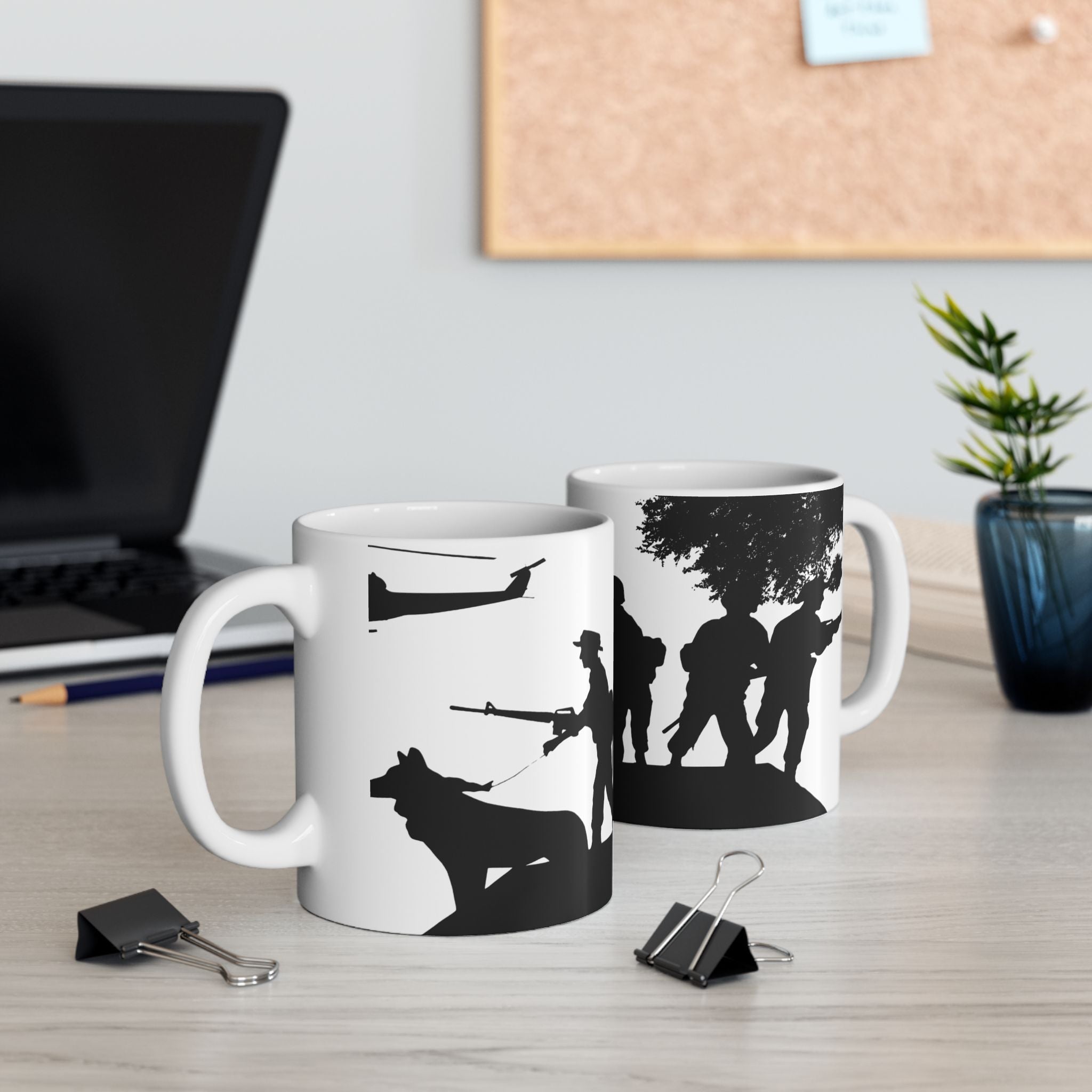 Patriotic Camaraderie Military Silhouette White Ceramic Mug – Teamwork Duty Quiet Strength Cup (11oz, 15oz)