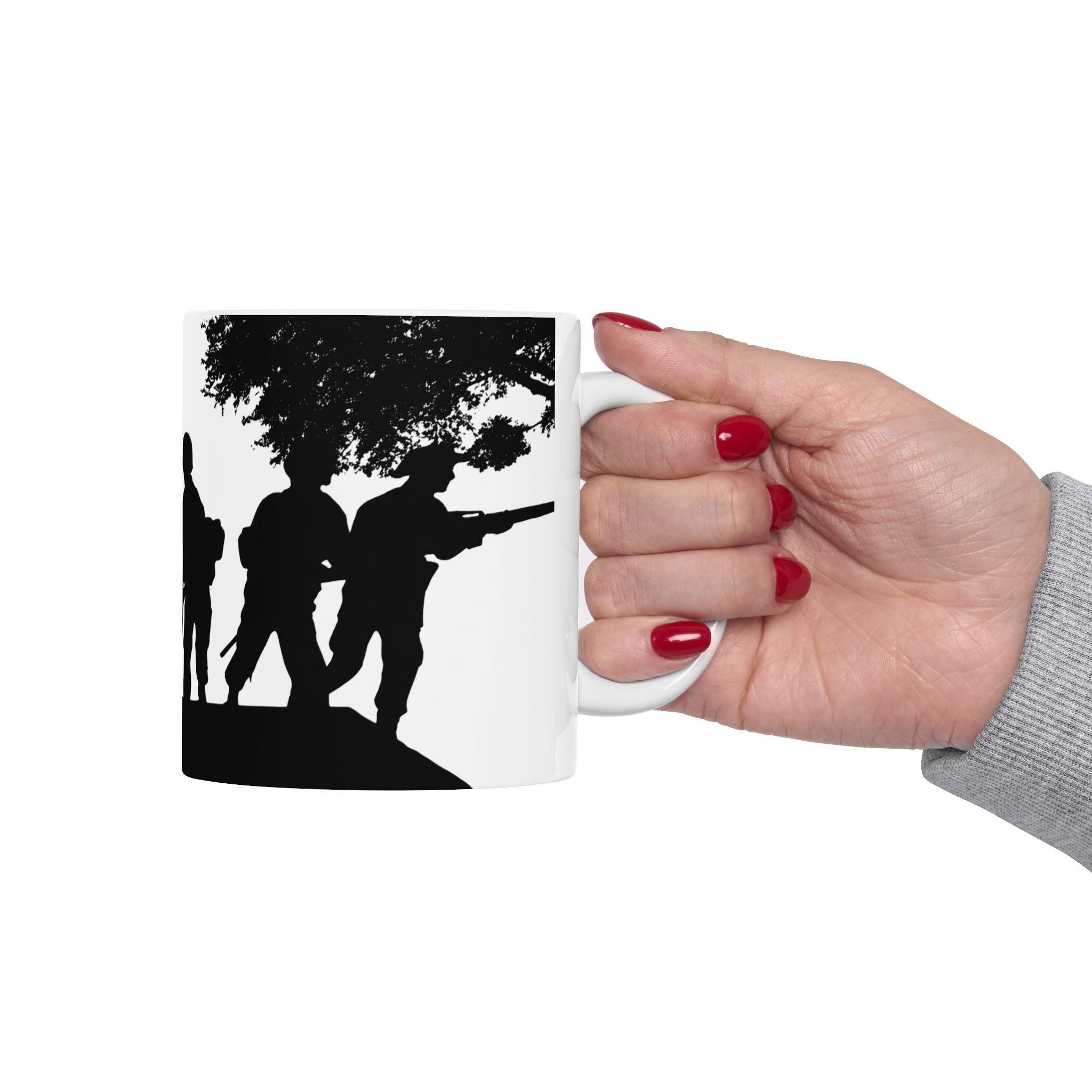 Patriotic Camaraderie Military Silhouette White Ceramic Mug – Teamwork Duty Quiet Strength Cup (11oz, 15oz)