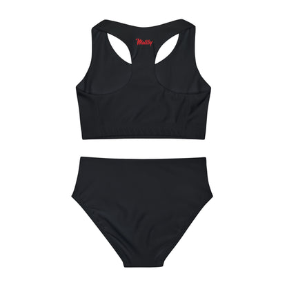 Girl's "Sunny Day" Black Two Piece Swimsuit (AOP)