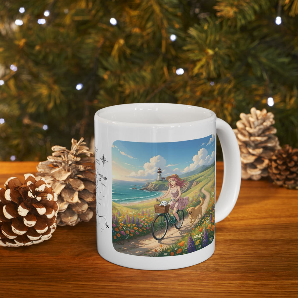 Faithful Friends, Golden Retriever, Orange & White Cats White Ceramic Mug — Calm Lighthouse Reflections Anime Girl Boho Beach Vibes Cup (11oz, 15oz)