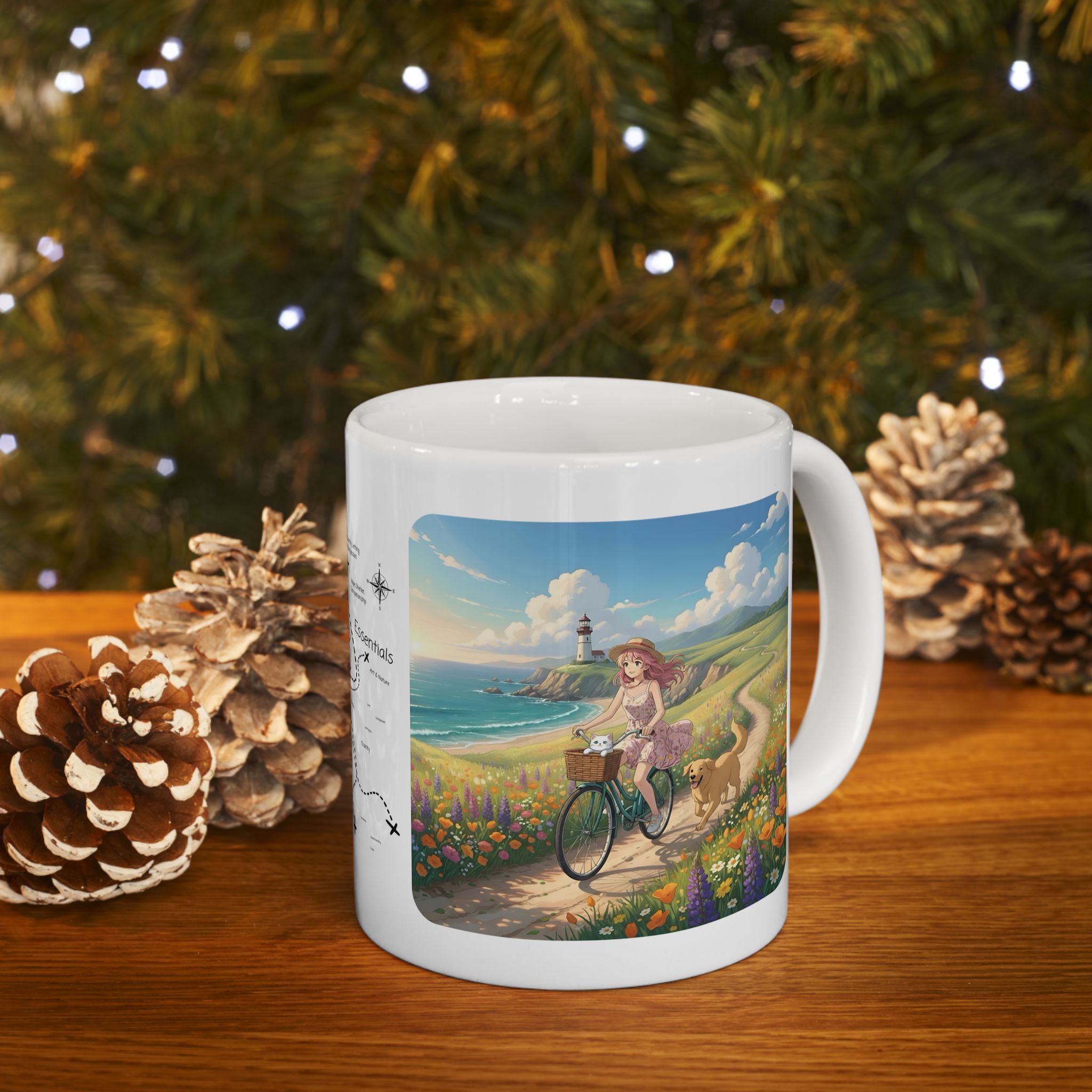 Faithful Friends, Golden Retriever, Orange & White Cats White Ceramic Mug — Calm Lighthouse Reflections Anime Girl Boho Beach Vibes Cup (11oz, 15oz)