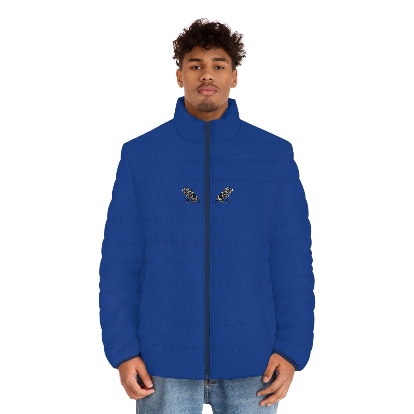 Men's Dark Blue Puffer Jacket (AOP)