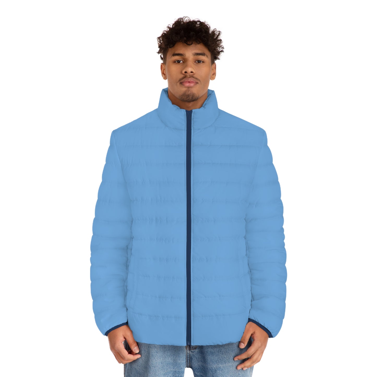 Men's Light Blue Puffer Jacket (AOP)