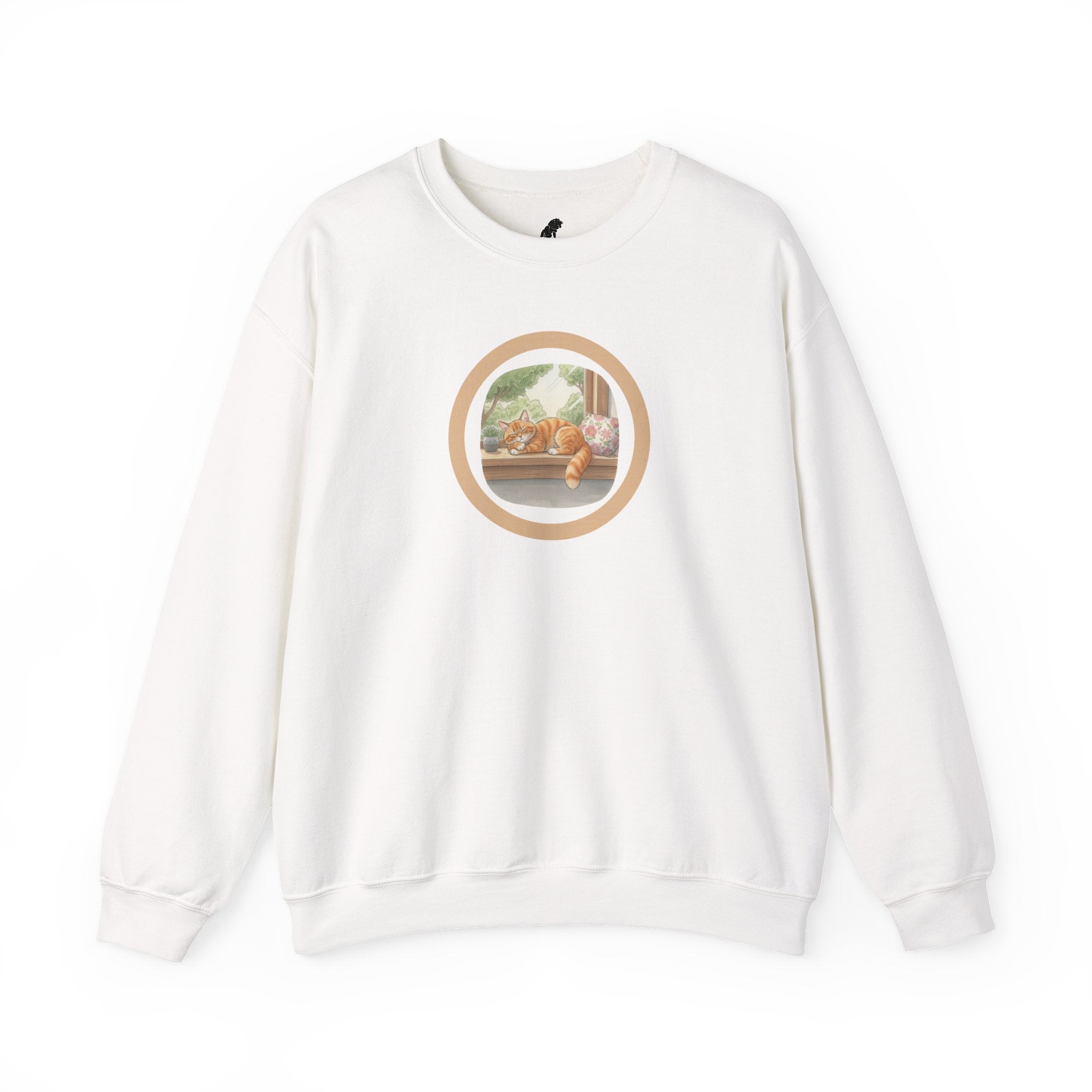 Cozy Window Cat Crewneck Sweatshirt — Relaxing Cat Napping Sweater