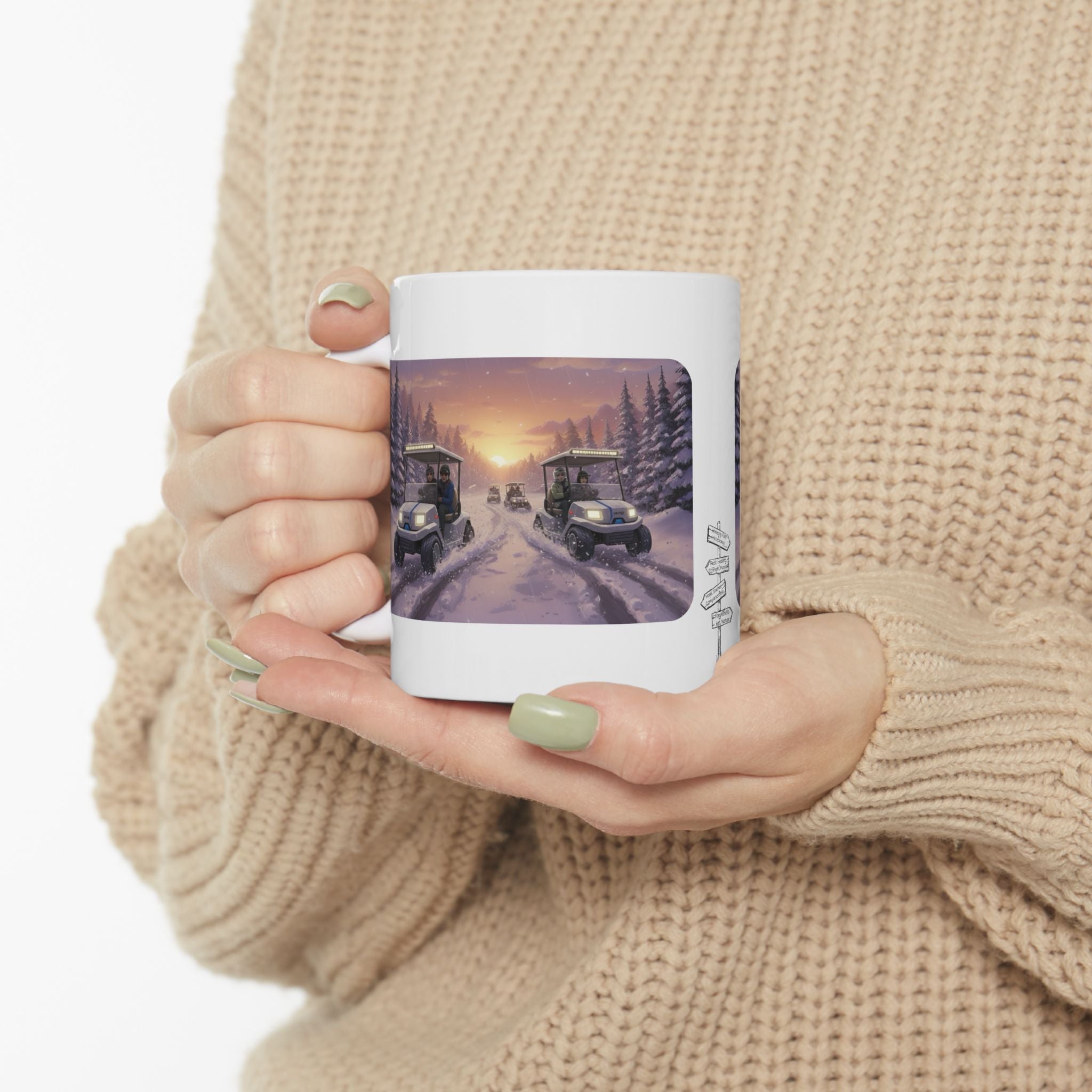 Anime Golf Cart Winter Racing Adventures #1 White Ceramic Mug — Find Your Path To The Essentials Cup (11oz & 15oz)