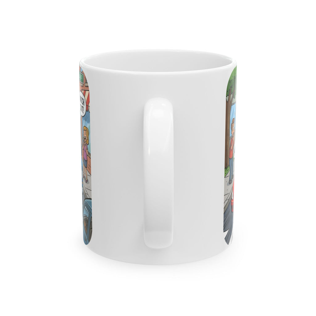 Nutsy's Crossy Road White Ceramic Mug – Adventurous Squirrel Crossing Cup (11oz/15oz)