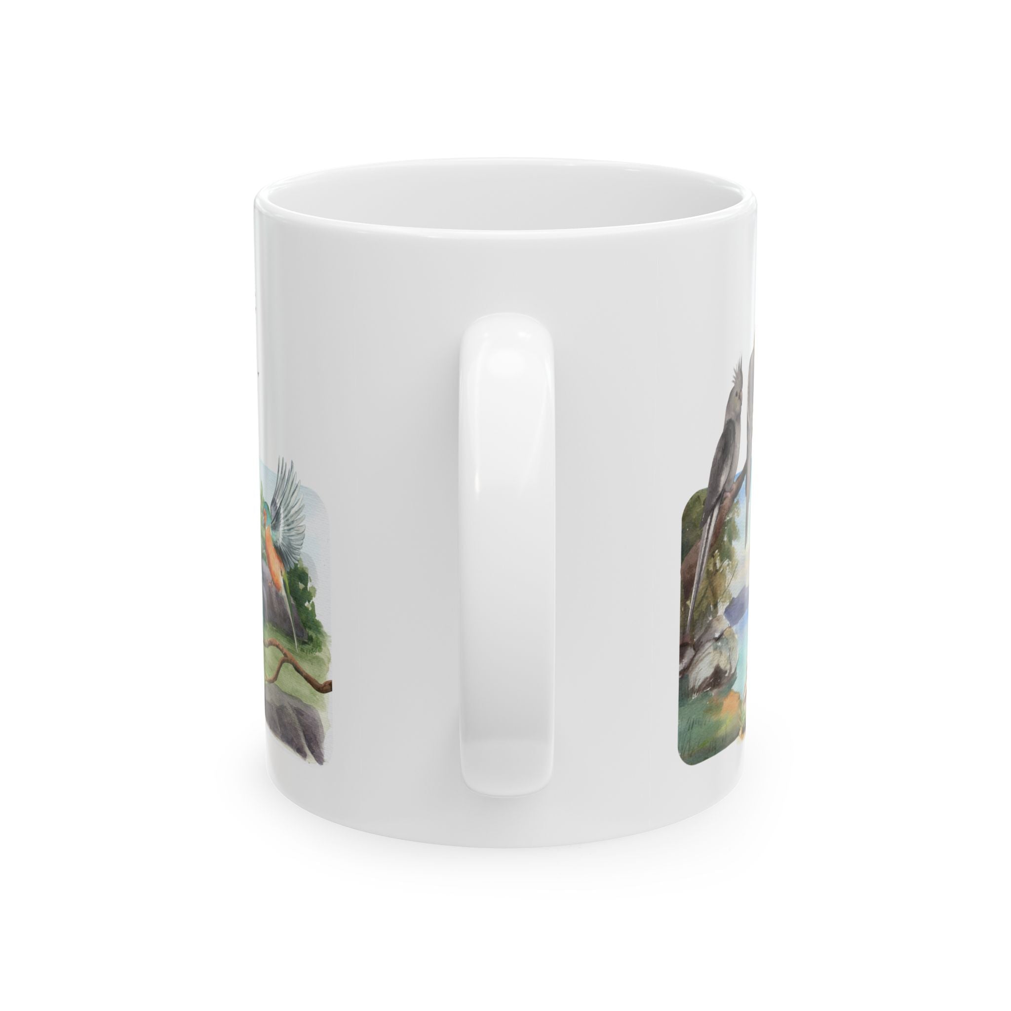 Joy of Life Tranquil Morning White Ceramic Mug — Serene Wilderness Lake Cup (11oz/15oz)