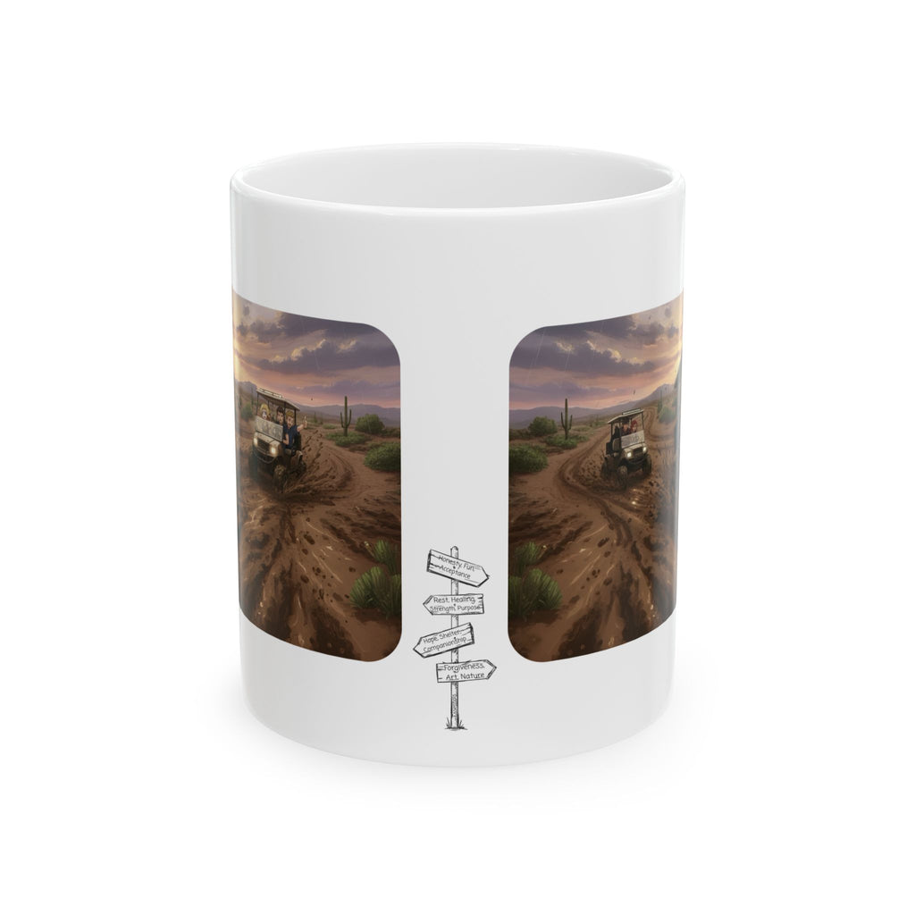 Anime Golf Cart Mud Racing Adventures #3 White Ceramic Mug — Find Your Path To The Essentials Cup (11oz & 15oz)