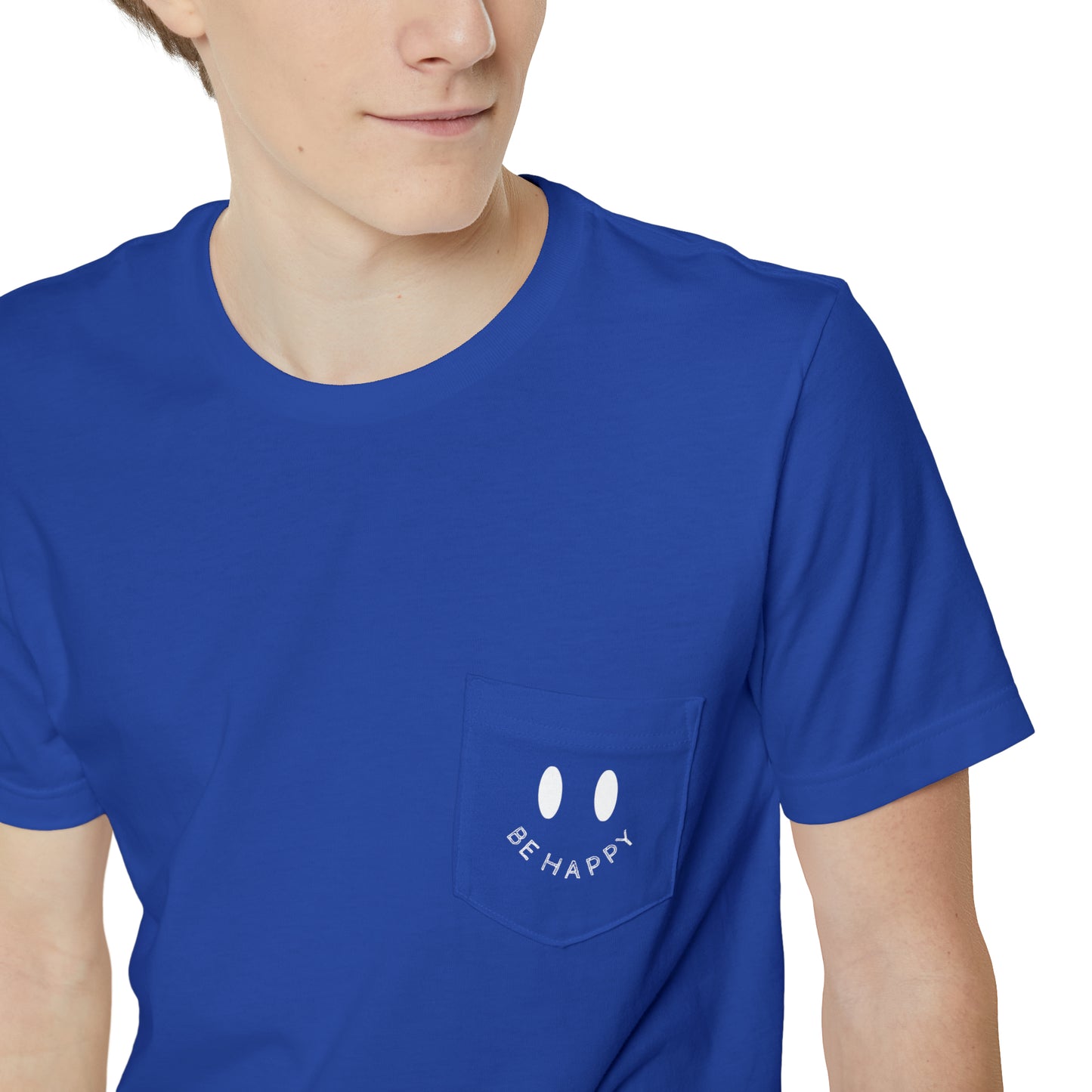 "Be Happy" Smiley Face Unisex Pocket T-shirt