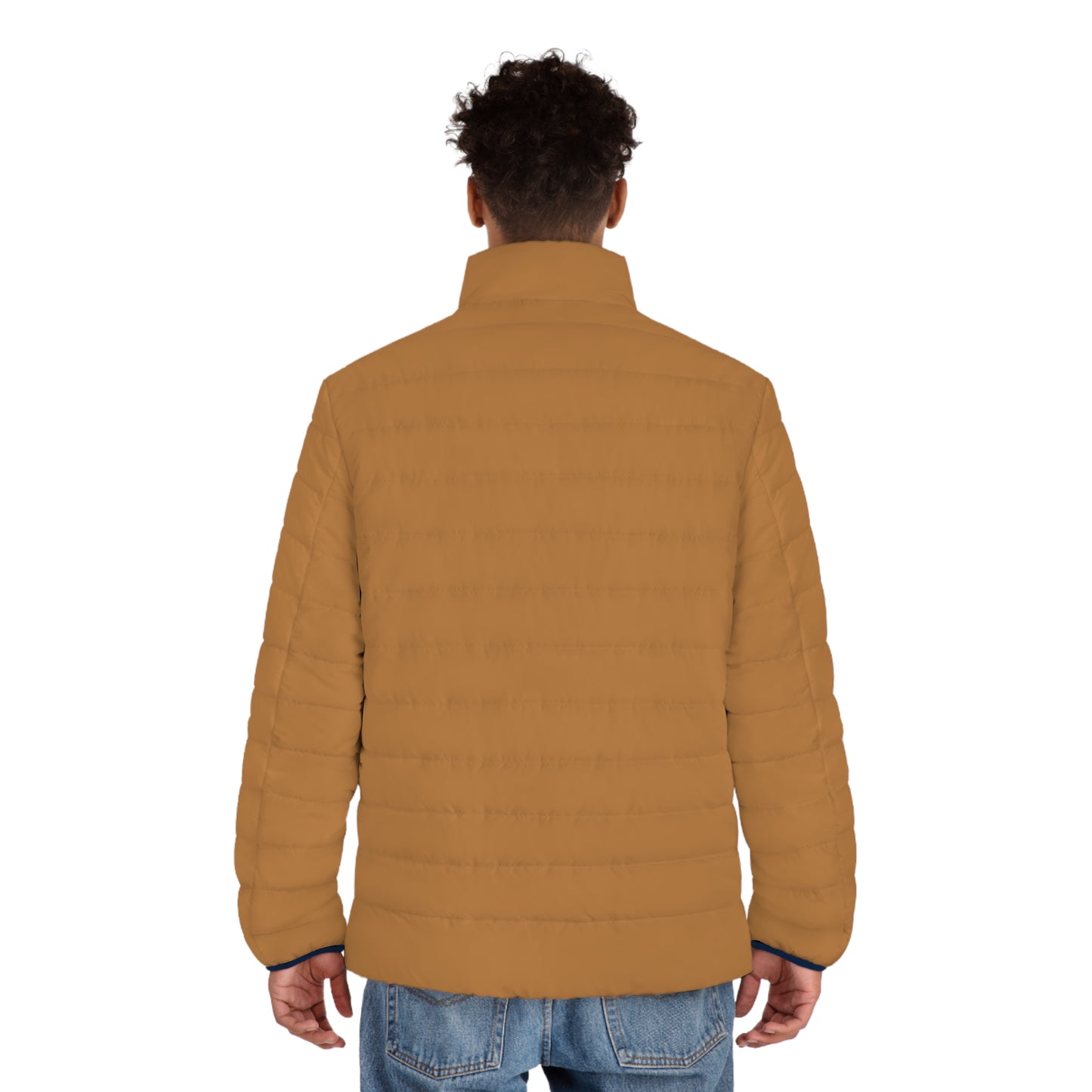 Men's Light Brown Puffer Jacket (AOP)