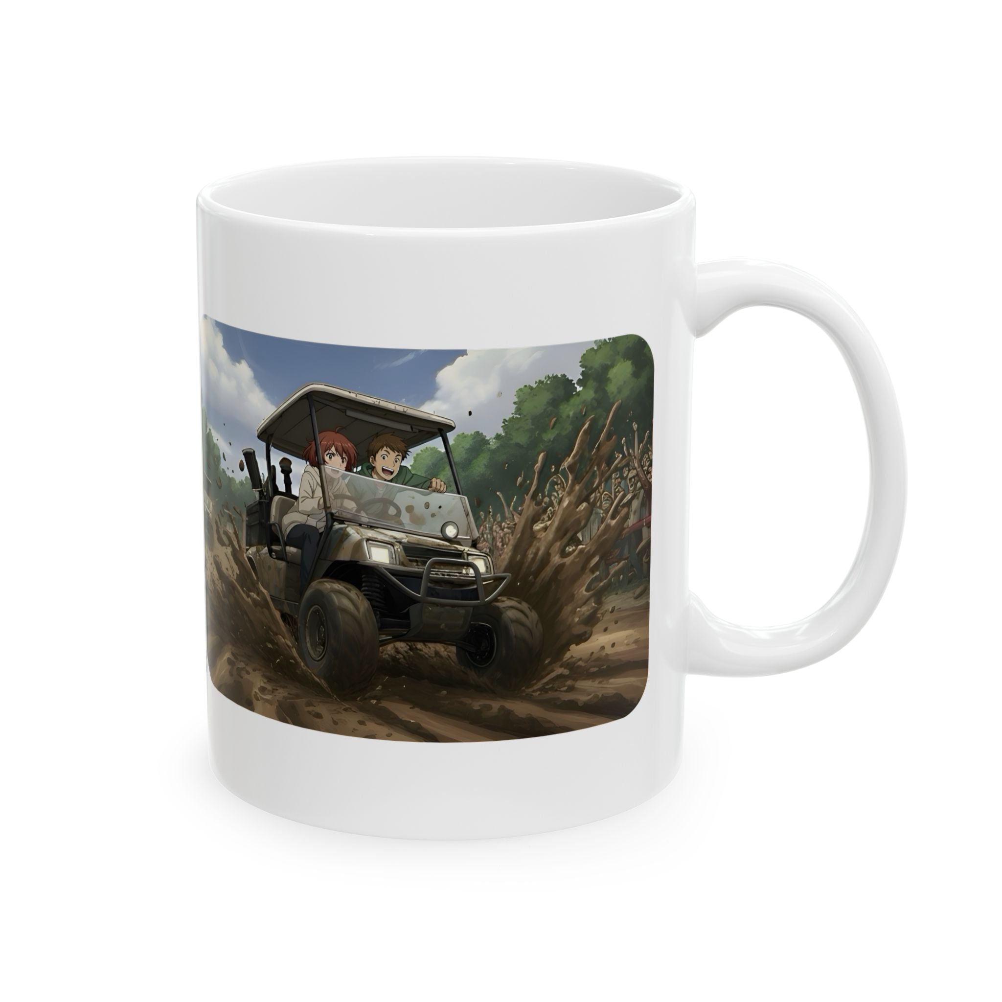 Anime Golf Cart Mud Racing Adventures #4 White Ceramic Mug — Find Your Path To The Essentials Cup (11oz & 15oz)