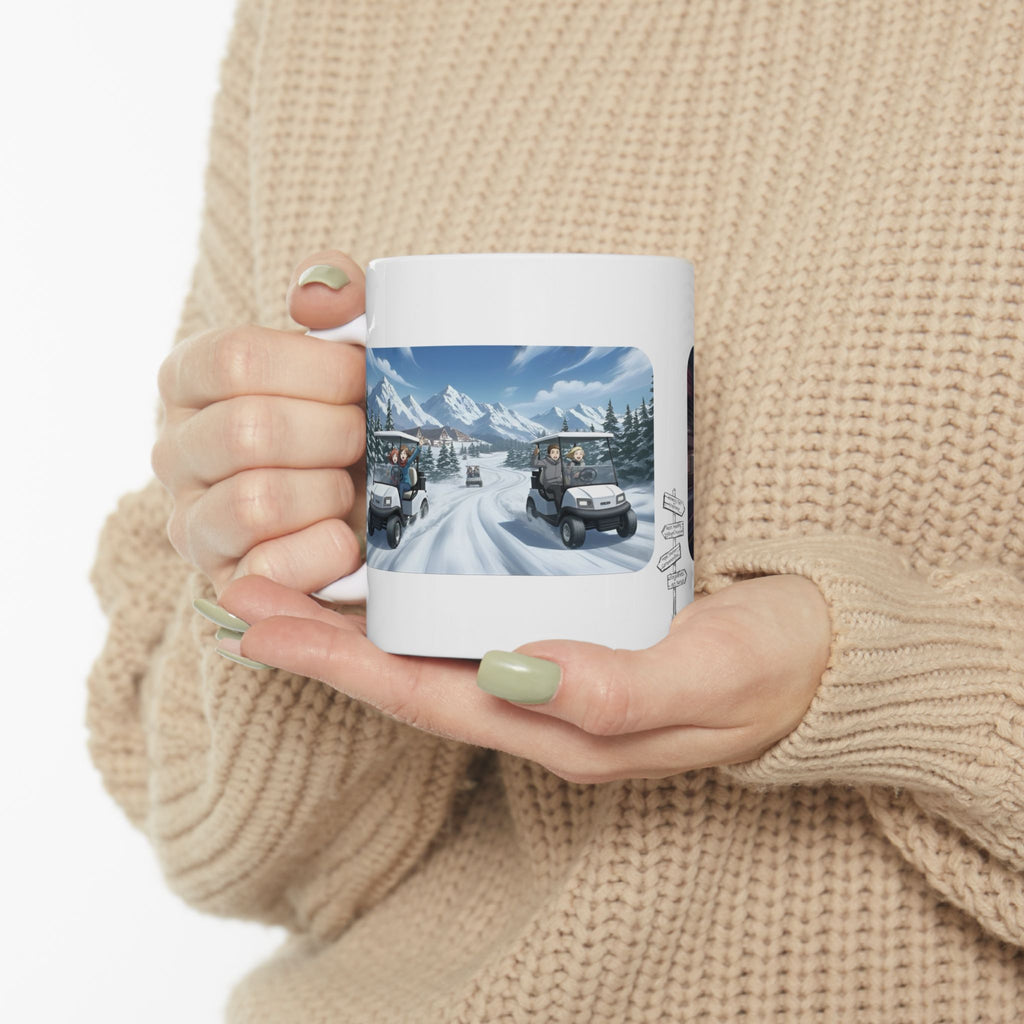 Anime Golf Cart Seasonal & City Adventures #8 White Ceramic Mug — Find Your Path To The Essentials Cup (11oz & 15oz)