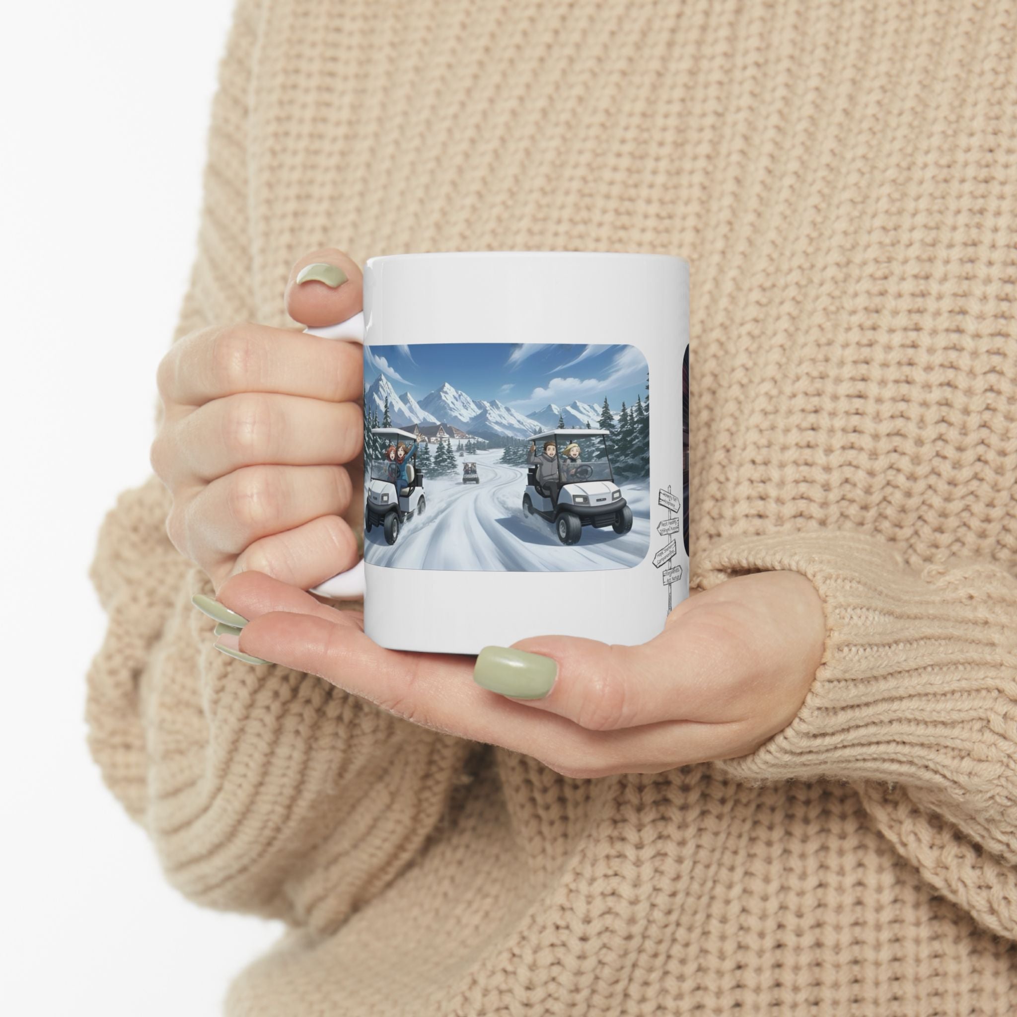 Anime Golf Cart Seasonal & City Adventures #8 White Ceramic Mug — Find Your Path To The Essentials Cup (11oz & 15oz)