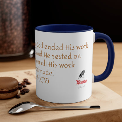 Bible Speaks Gen 2:2 Accent Mug, 11oz