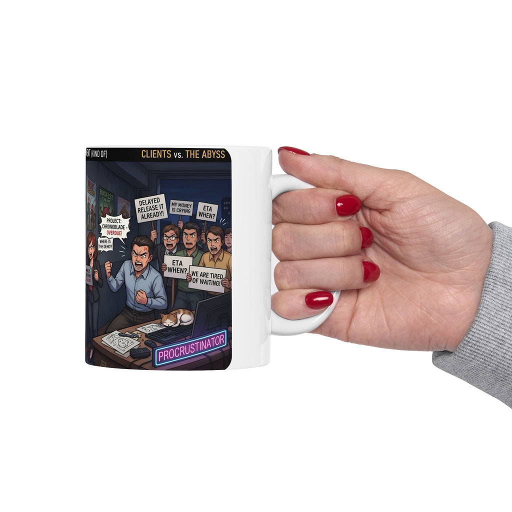 Indie Game Developer Life White Ceramic Mug — Funny Gaming Studio Office Cup, 11oz & 15oz
