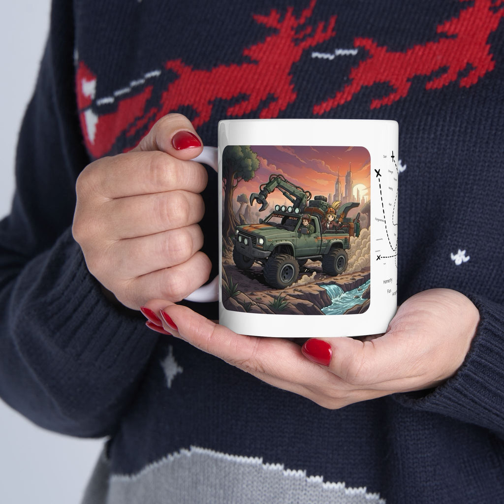 Adventure 4x4 Trucks #15, Tree Trimmers, Arborists, & Pruners On The Go White Ceramic Mug — Find Your Path To The Essentials Cup (11oz & 15oz)