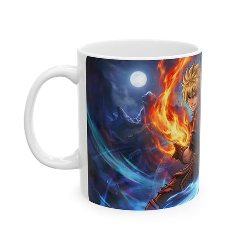Anime Elemental Battle Duo #3 White Ceramic Mug — Fire And Lightning Gamers' Adventure(11oz, 15oz)