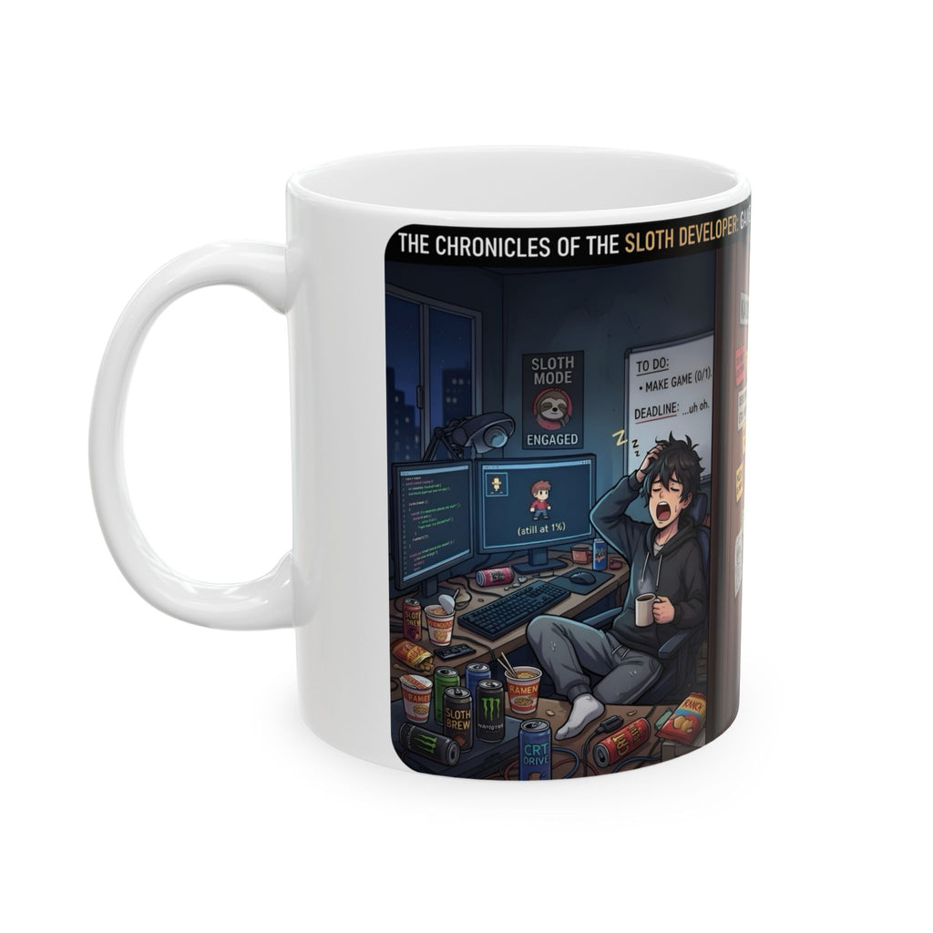 Indie Game Developer Life White Ceramic Mug — Funny Gaming Studio Office Cup, 11oz & 15oz