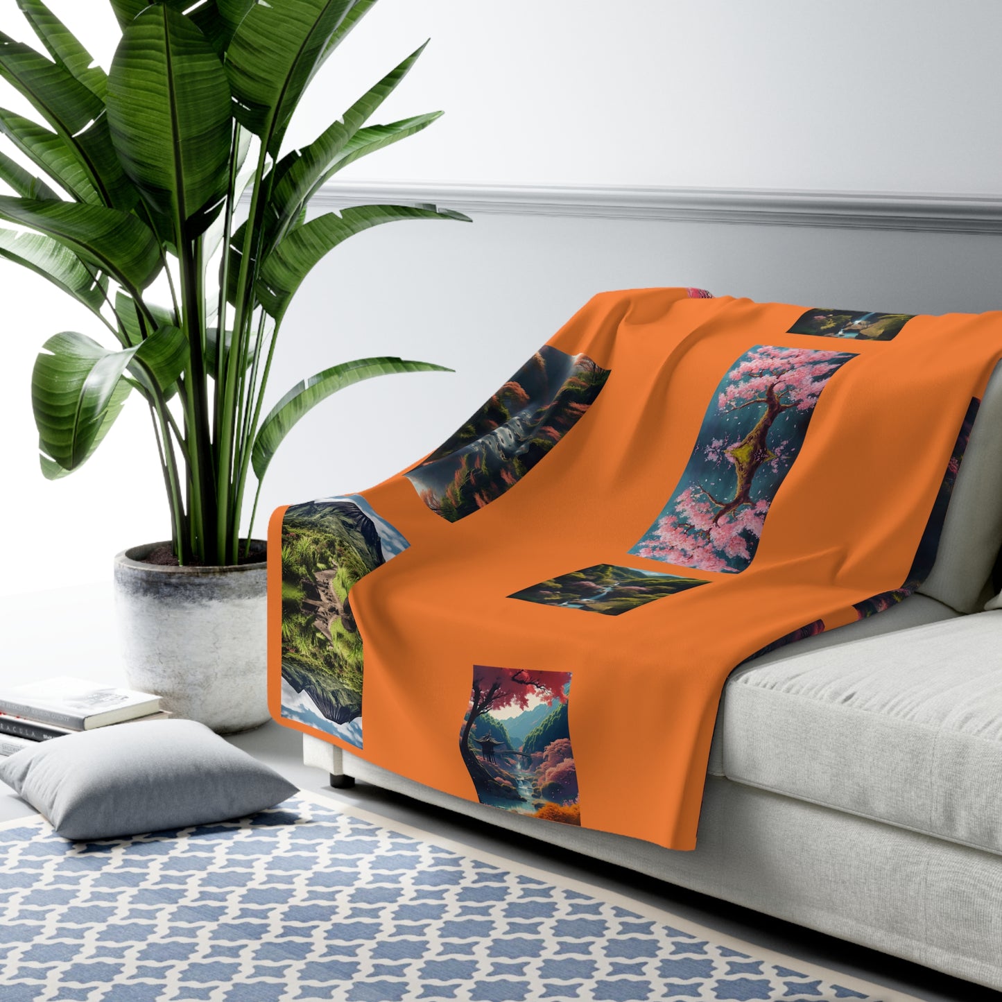 Artzy Scenic Orange Sherpa Fleece Blanket