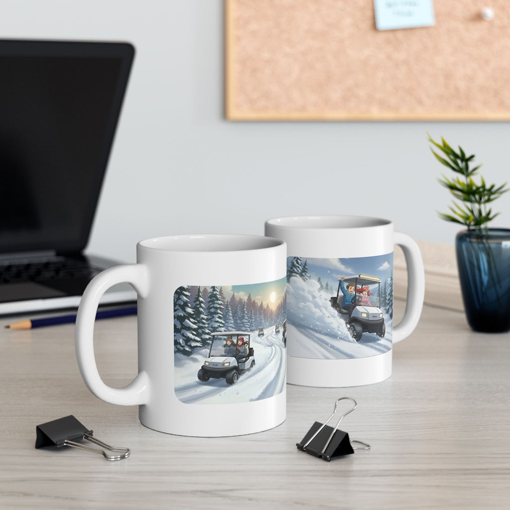 Anime Golf Cart Winter Racing Adventures #2 White Ceramic Mug — Find Your Path To The Essentials Cup (11oz & 15oz)