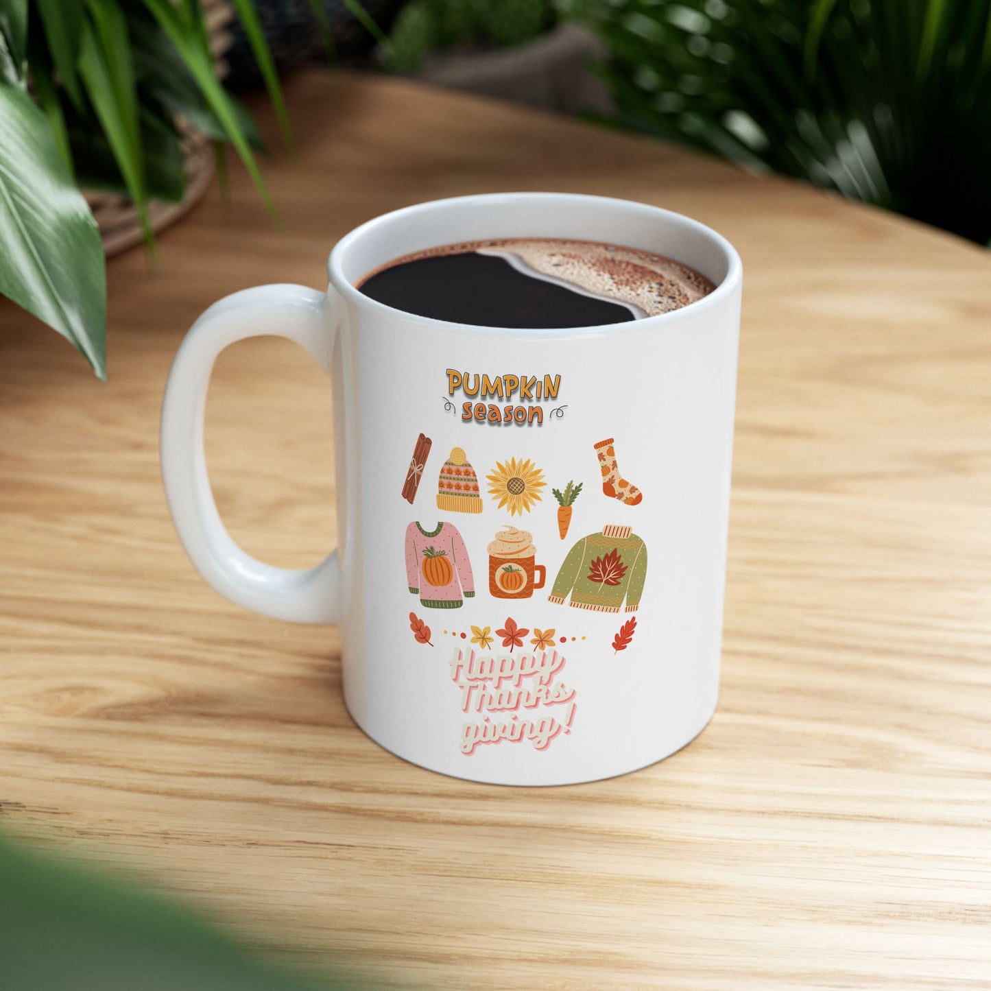 Journeys Happy Thanksgiving Pumpkin Season Ceramic Mug, White, (11oz, 15oz), Perfect Gift Mug for the Holidays, Mug for the Whole Family