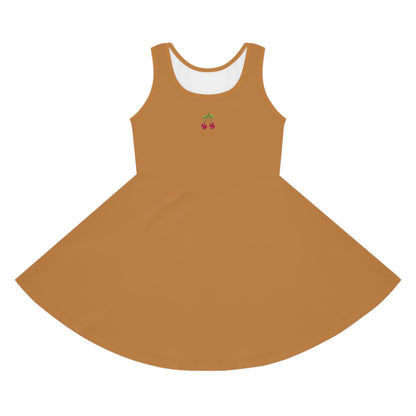 Girls' Light Brown Sleeveless Sundress (AOP)