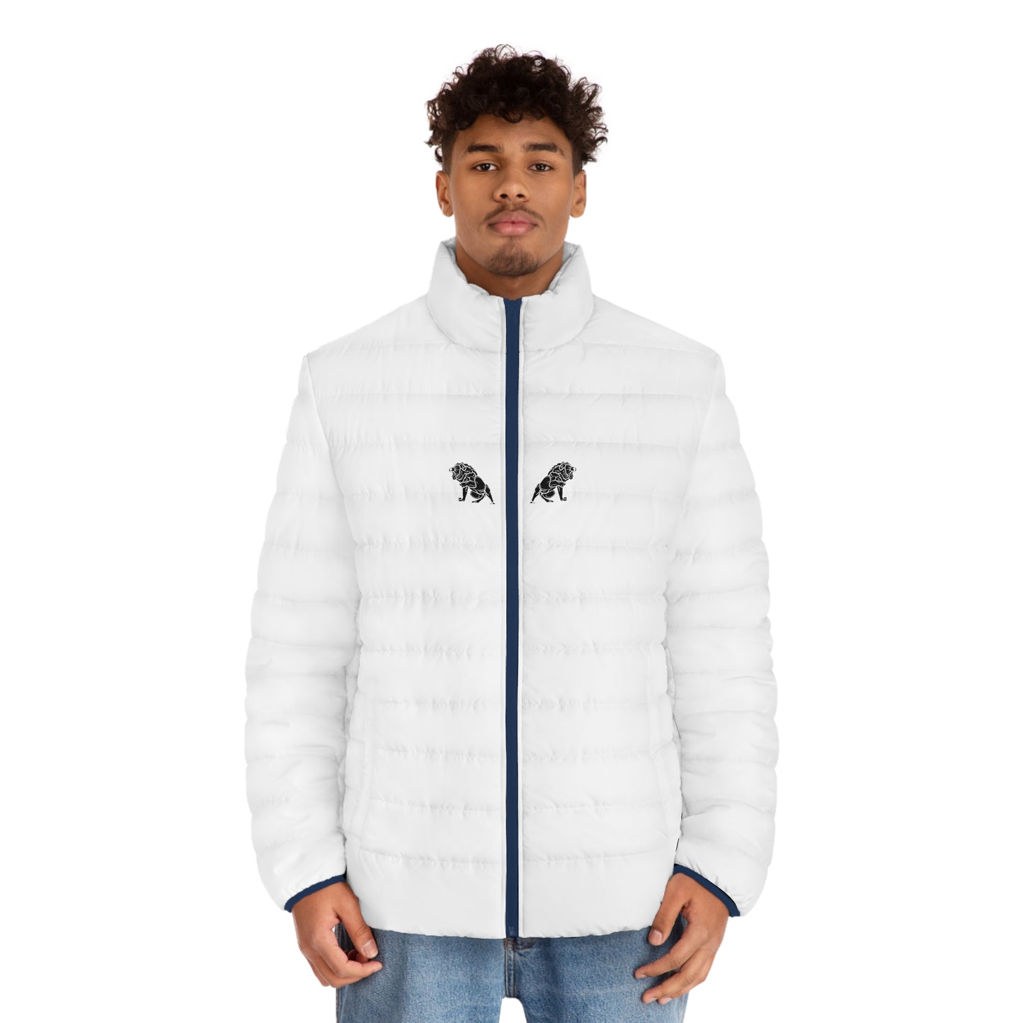 Men's White Puffer Jacket (AOP)